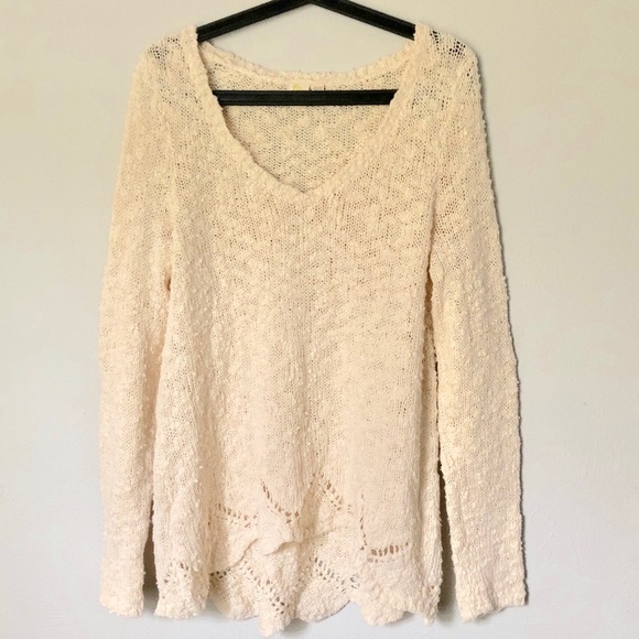 Anthropologie Yellow Bird Peaked Pointelle Sweater - Picture 2 of 4